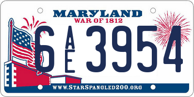 MD license plate 6AE3954