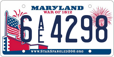 MD license plate 6AE4298