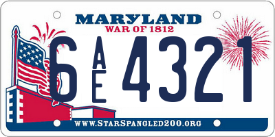 MD license plate 6AE4321