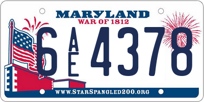 MD license plate 6AE4378