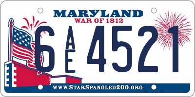 MD license plate 6AE4521