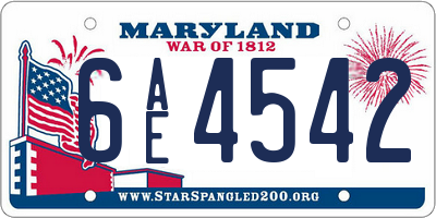 MD license plate 6AE4542