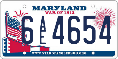 MD license plate 6AE4654