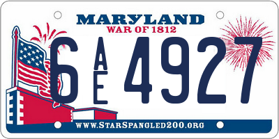 MD license plate 6AE4927