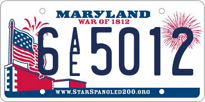 MD license plate 6AE5012