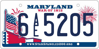 MD license plate 6AE5205
