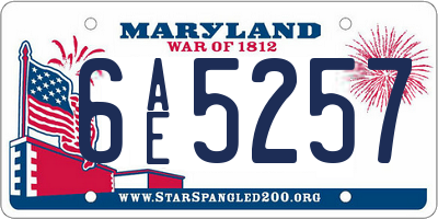 MD license plate 6AE5257