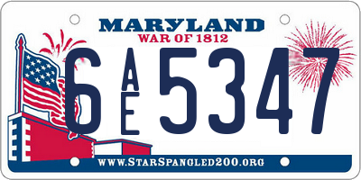 MD license plate 6AE5347