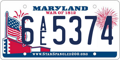 MD license plate 6AE5374