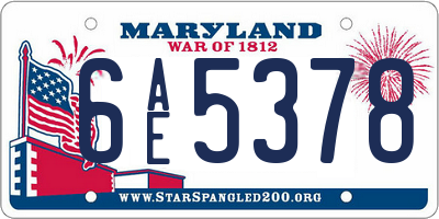 MD license plate 6AE5378