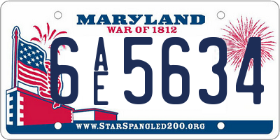MD license plate 6AE5634