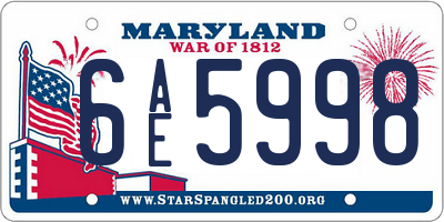 MD license plate 6AE5998