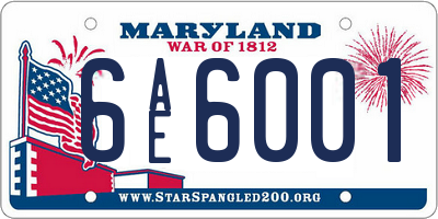 MD license plate 6AE6001