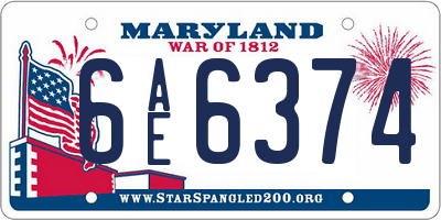 MD license plate 6AE6374