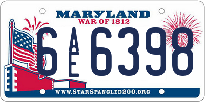 MD license plate 6AE6398