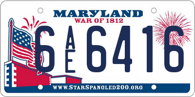 MD license plate 6AE6416