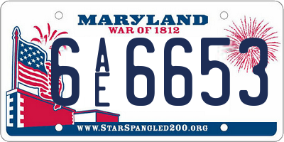 MD license plate 6AE6653