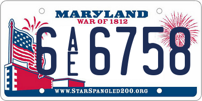 MD license plate 6AE6758