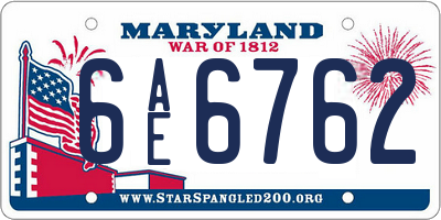MD license plate 6AE6762