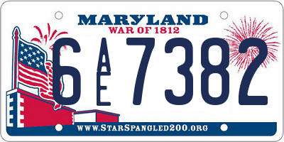 MD license plate 6AE7382