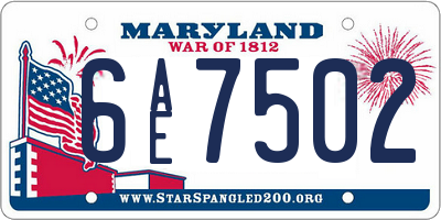 MD license plate 6AE7502