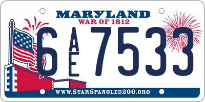 MD license plate 6AE7533