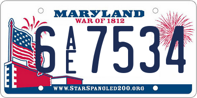MD license plate 6AE7534
