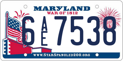 MD license plate 6AE7538
