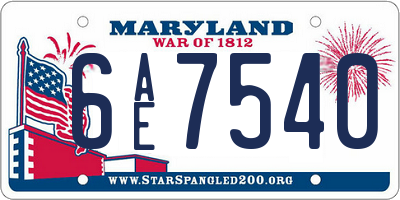 MD license plate 6AE7540