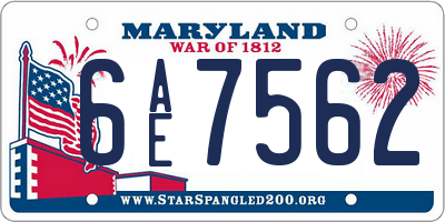 MD license plate 6AE7562