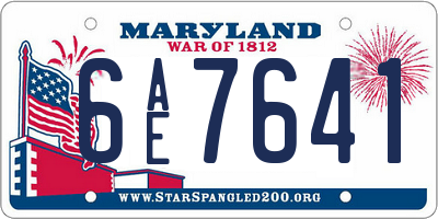 MD license plate 6AE7641