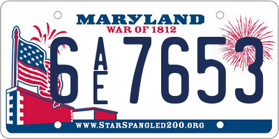 MD license plate 6AE7653