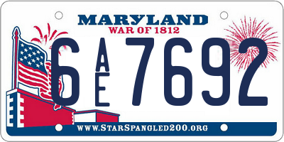 MD license plate 6AE7692