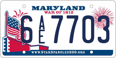 MD license plate 6AE7703
