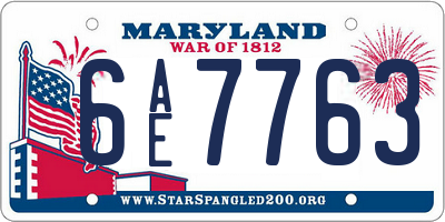 MD license plate 6AE7763