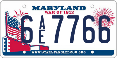 MD license plate 6AE7766