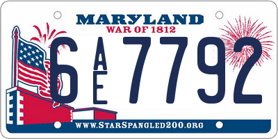MD license plate 6AE7792