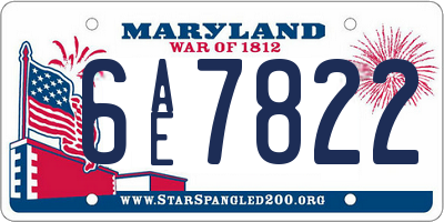 MD license plate 6AE7822