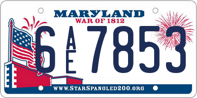 MD license plate 6AE7853