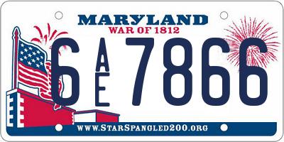 MD license plate 6AE7866