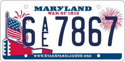 MD license plate 6AE7867