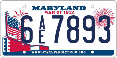 MD license plate 6AE7893