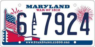 MD license plate 6AE7924
