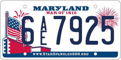 MD license plate 6AE7925