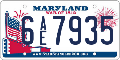 MD license plate 6AE7935