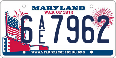 MD license plate 6AE7962