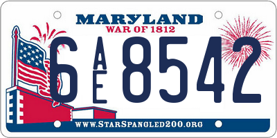 MD license plate 6AE8542