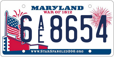 MD license plate 6AE8654