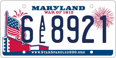 MD license plate 6AE8921