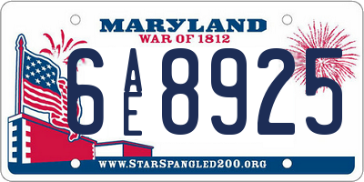 MD license plate 6AE8925